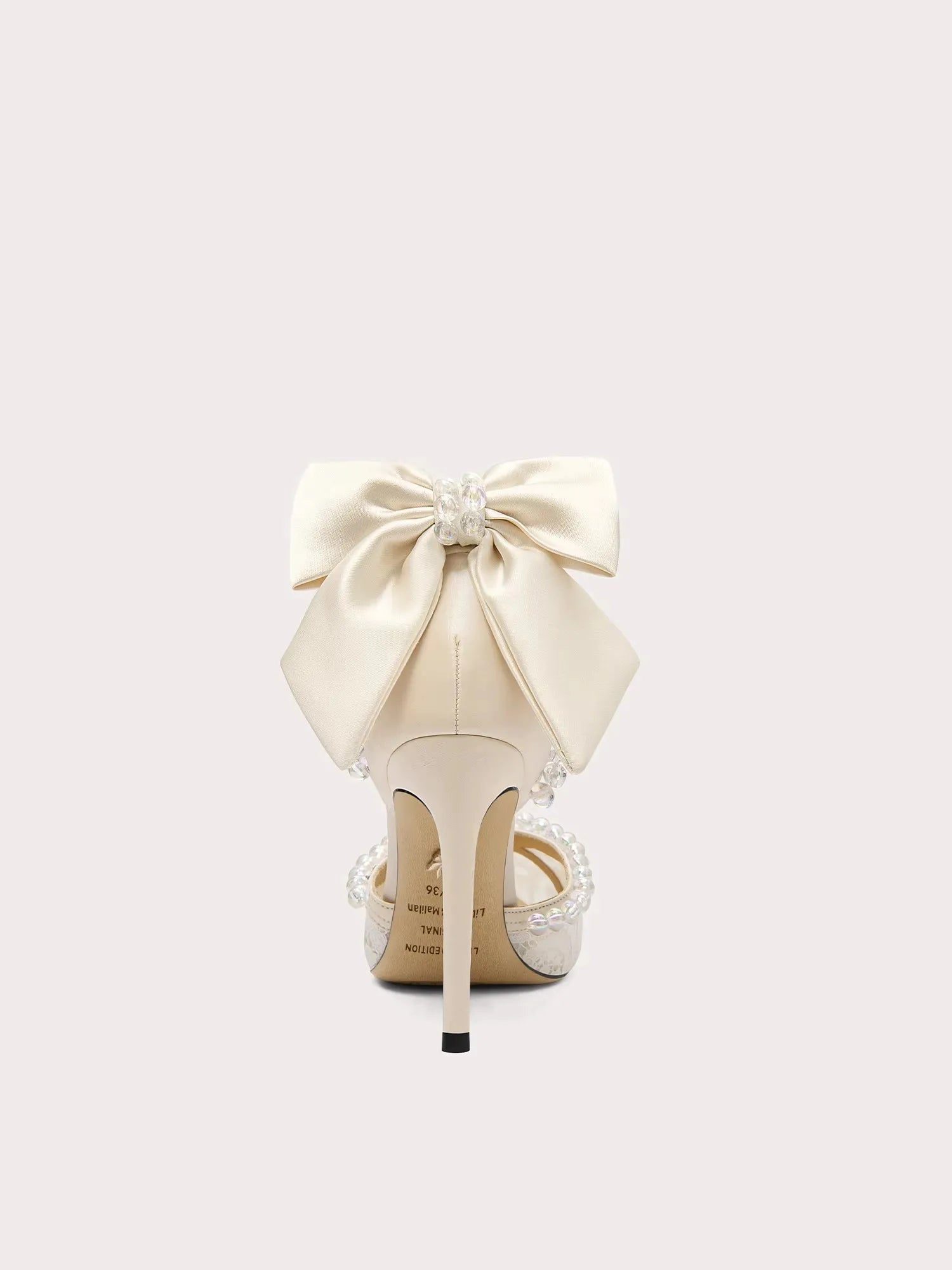 Spring and Summer New Pointed Lace Bow Pearl Wedding Shoes Banquet Dress Large Size Small Size Thin High-Heeled Women'S Sandals