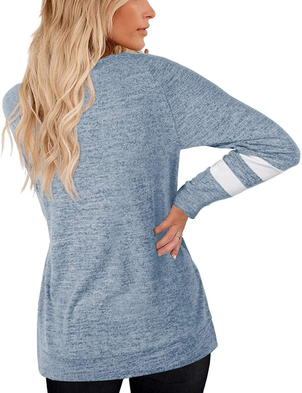 Womens Long Sleeve Sweatshirts Crewneck Color Block Sweaters Tunic Tops Faith Print Shirts