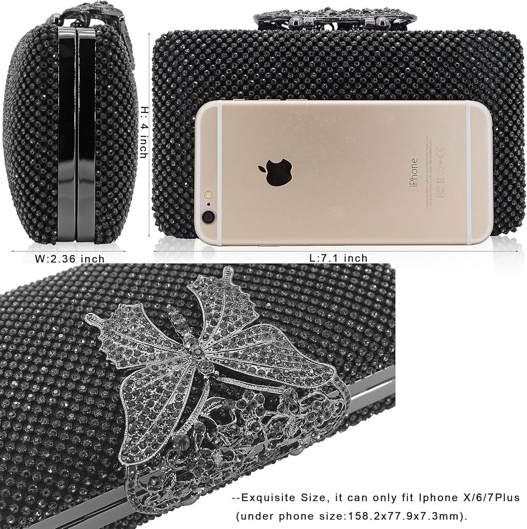 Dexmay Rhinestone Clutch Bag with Crystal Butterfly Clasp Women Evening Handbag Formal Party Purse