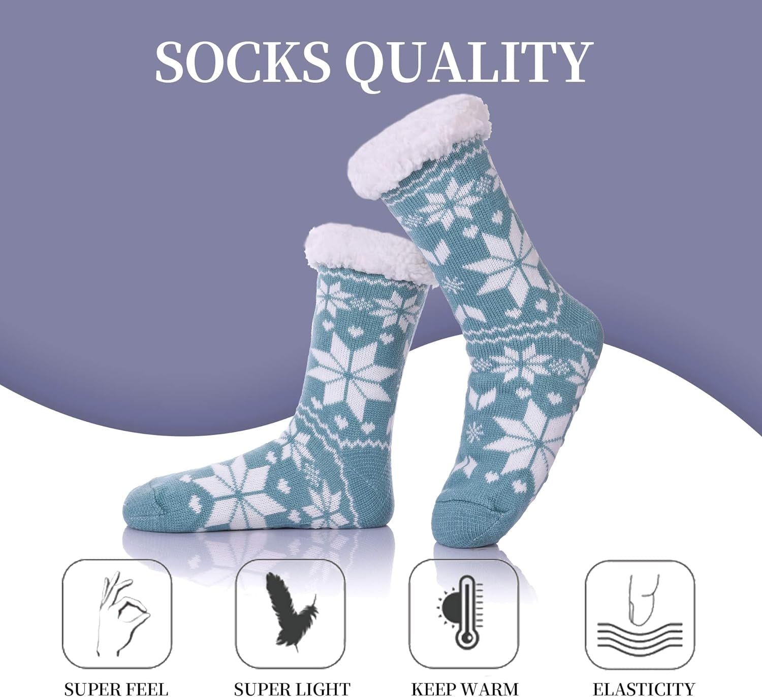 Fuzzy Slipper Socks for Women with Grips Cozy Soft Winter Non Slip Warm Socks