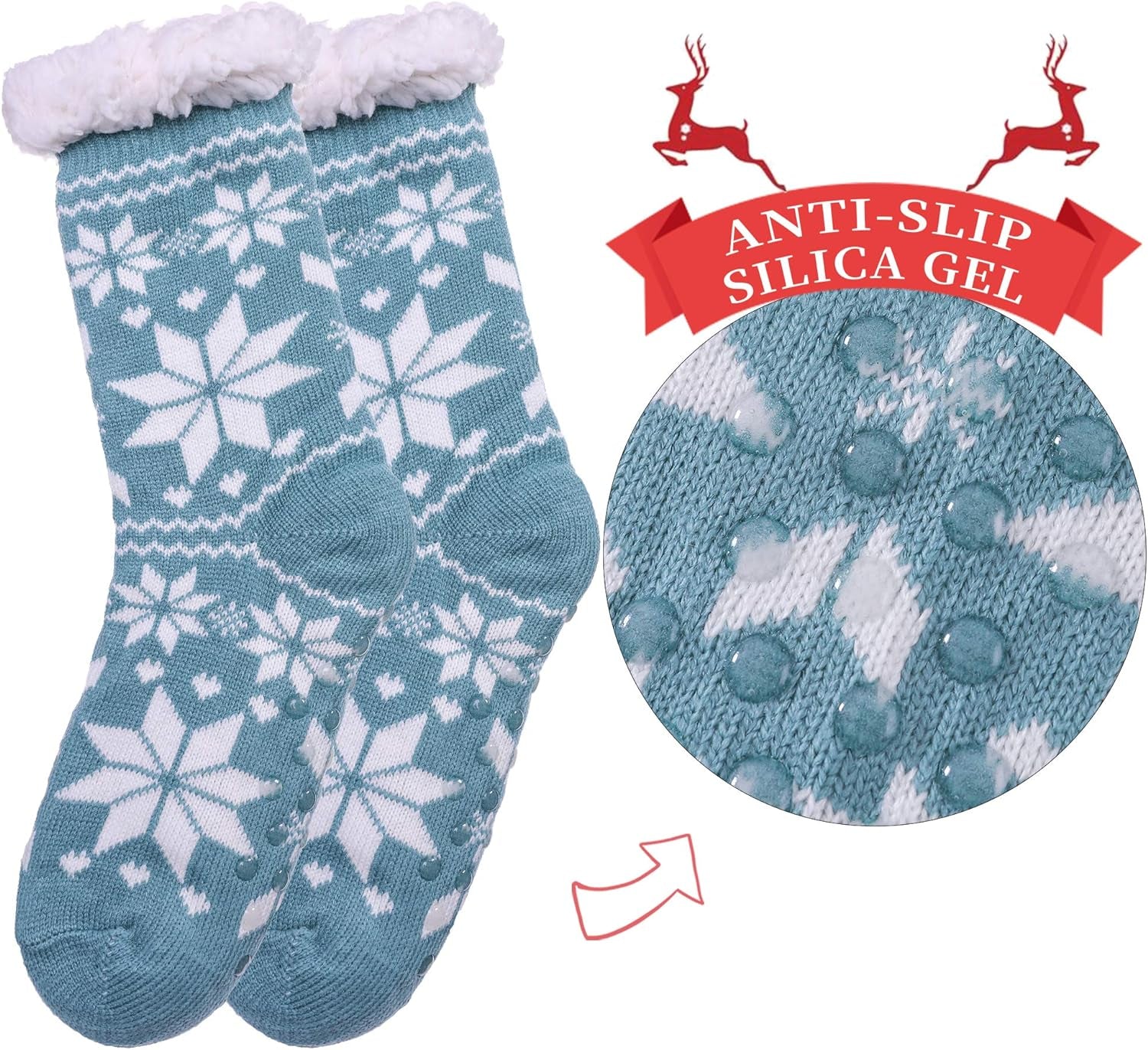 Fuzzy Slipper Socks for Women with Grips Cozy Soft Winter Non Slip Warm Socks