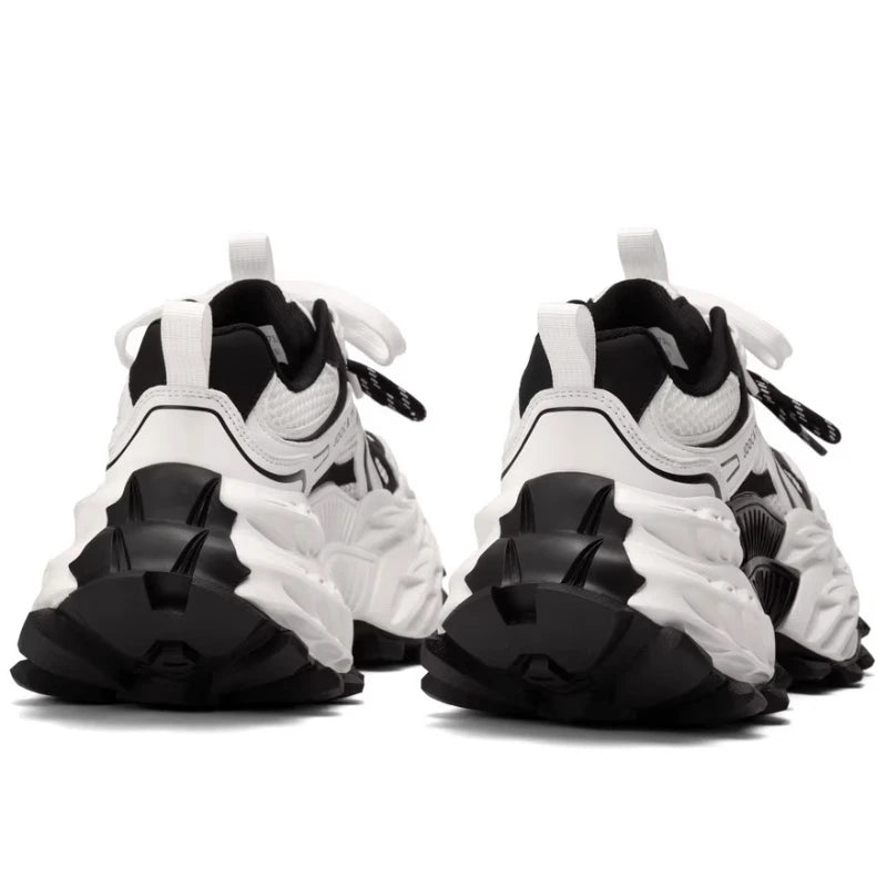 Genuine Leather Double Lace-Up Chunky Sneakers Women'S Thick Soled Height Increasing Shoes Comfortable Breathable Casual Shoes