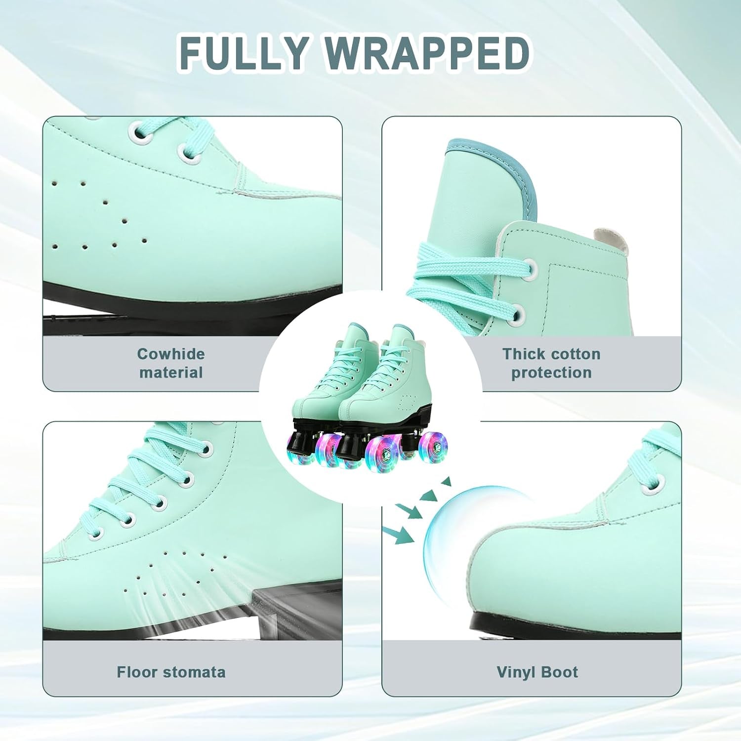 Roller Skates for Women and Men Cowhide High-Top Shoes Classic Double-Row Roller Skate Four-Wheel Roller Skates for Men Girls Unisex