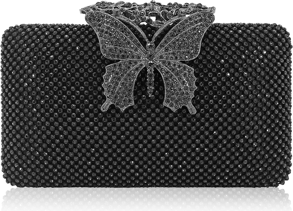 Dexmay Rhinestone Clutch Bag with Crystal Butterfly Clasp Women Evening Handbag Formal Party Purse