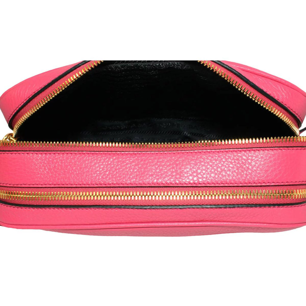 New  Peonia Pink Vitello Phenix Leather Double Zip Crossbody 1BH079