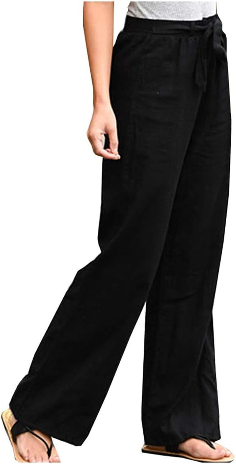 Women'S Cotton Linen Pants Elastic Waist Drawstring High Rise Casual Loose Trousers Pants Blue