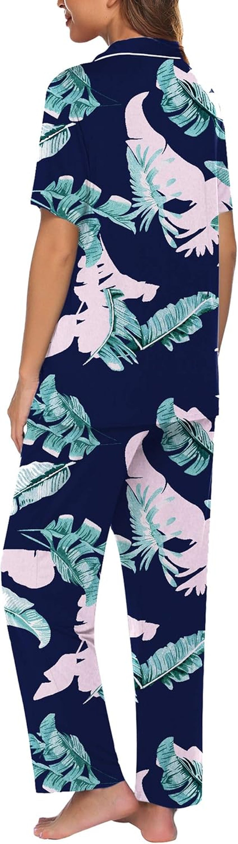 Women Pajamas Set Notch Collar Soft Sleepwear Pjs Short Sleeve Button down Nightwear with Long Pants