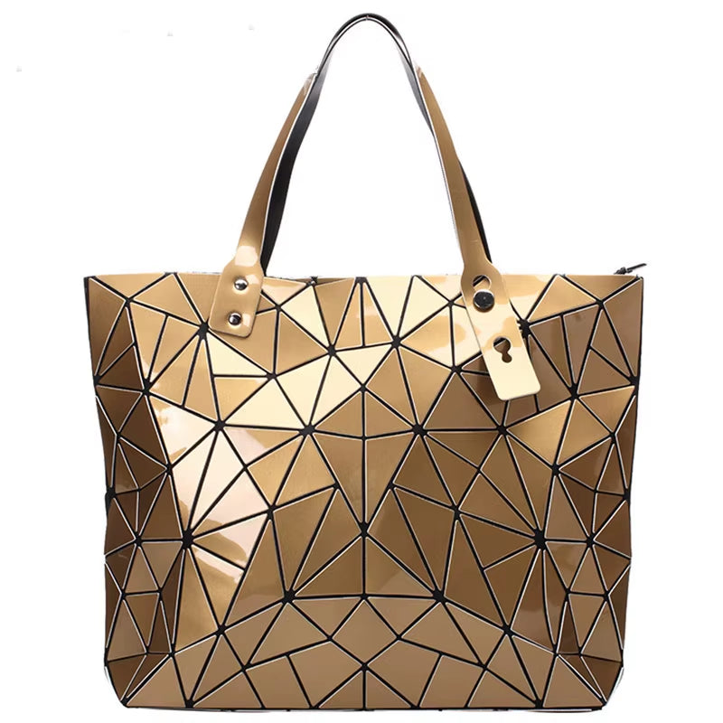 New Gold Handbags Bags for Women 2026 Summer Large Tote Bag Ladies Geometric Messenger Shoulder Bag Beach Luxury Designer Silver