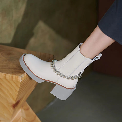 2024 Winter Women Shoes Genuine Leather Women Boots Platform round Toe Chunky Heel Women Shoes High Heel Boots Real Leather