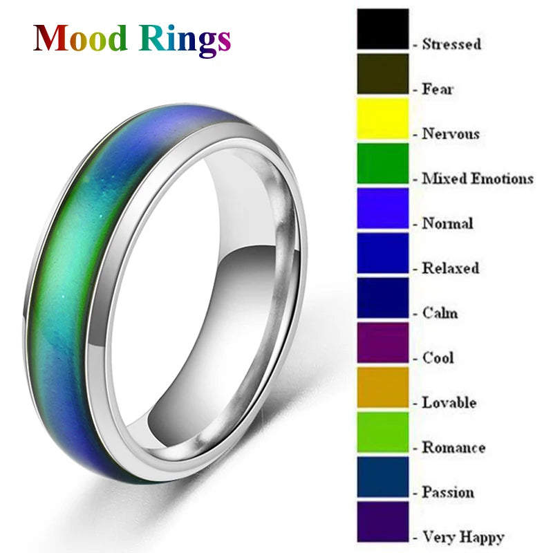 1Pc Stainless Steel Mood Ring Changing Color Rings Emotion Feeling Temperature Ring for Women Men Couples Rings Fashion Jewelry