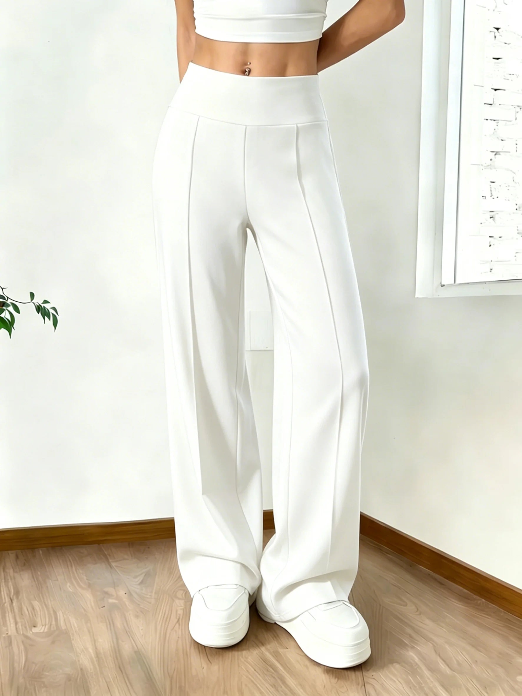 Women'S High Waist Wide-Leg Pants, Vertical Straight Pants, High Elasticity and Abdomen, Leisure Yoga Office & Daily Wear