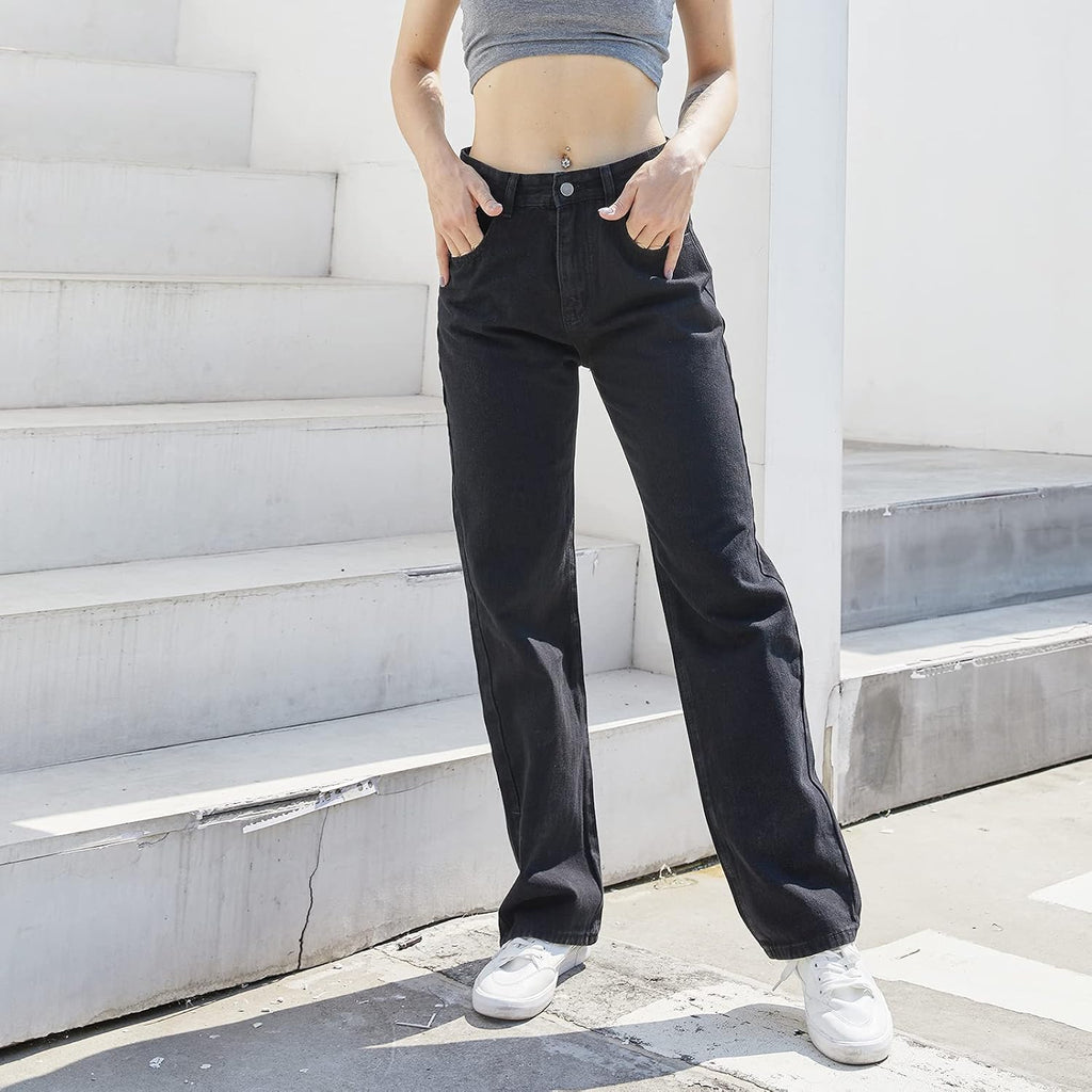 Women Baggy Jeans, High Waist Loose Boyfriends Denim Pants Mom Jeans for Teen Girls Wide Leg Straight Trousers… Black