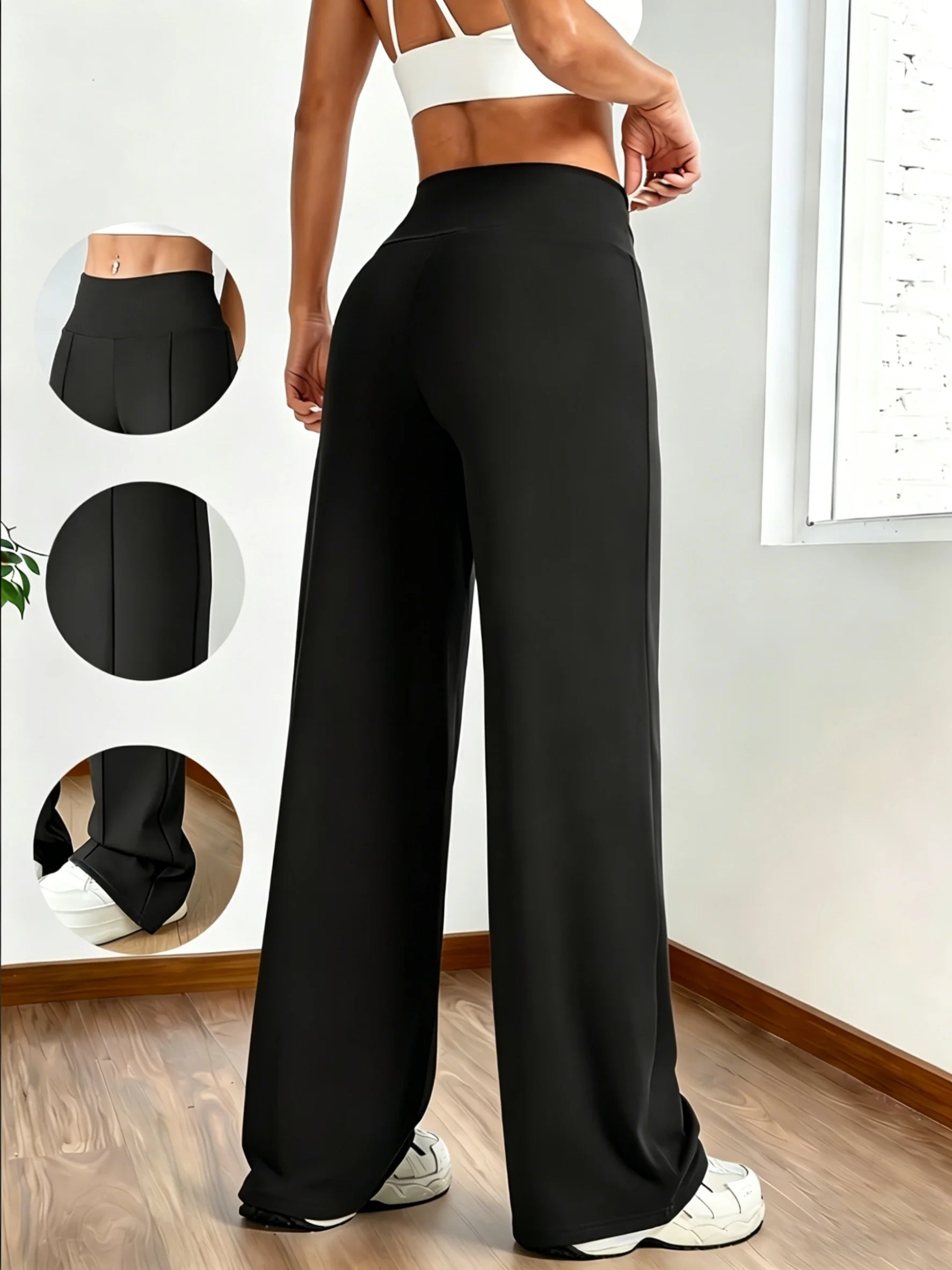 Women'S High Waist Wide-Leg Pants, Vertical Straight Pants, High Elasticity and Abdomen, Leisure Yoga Office & Daily Wear