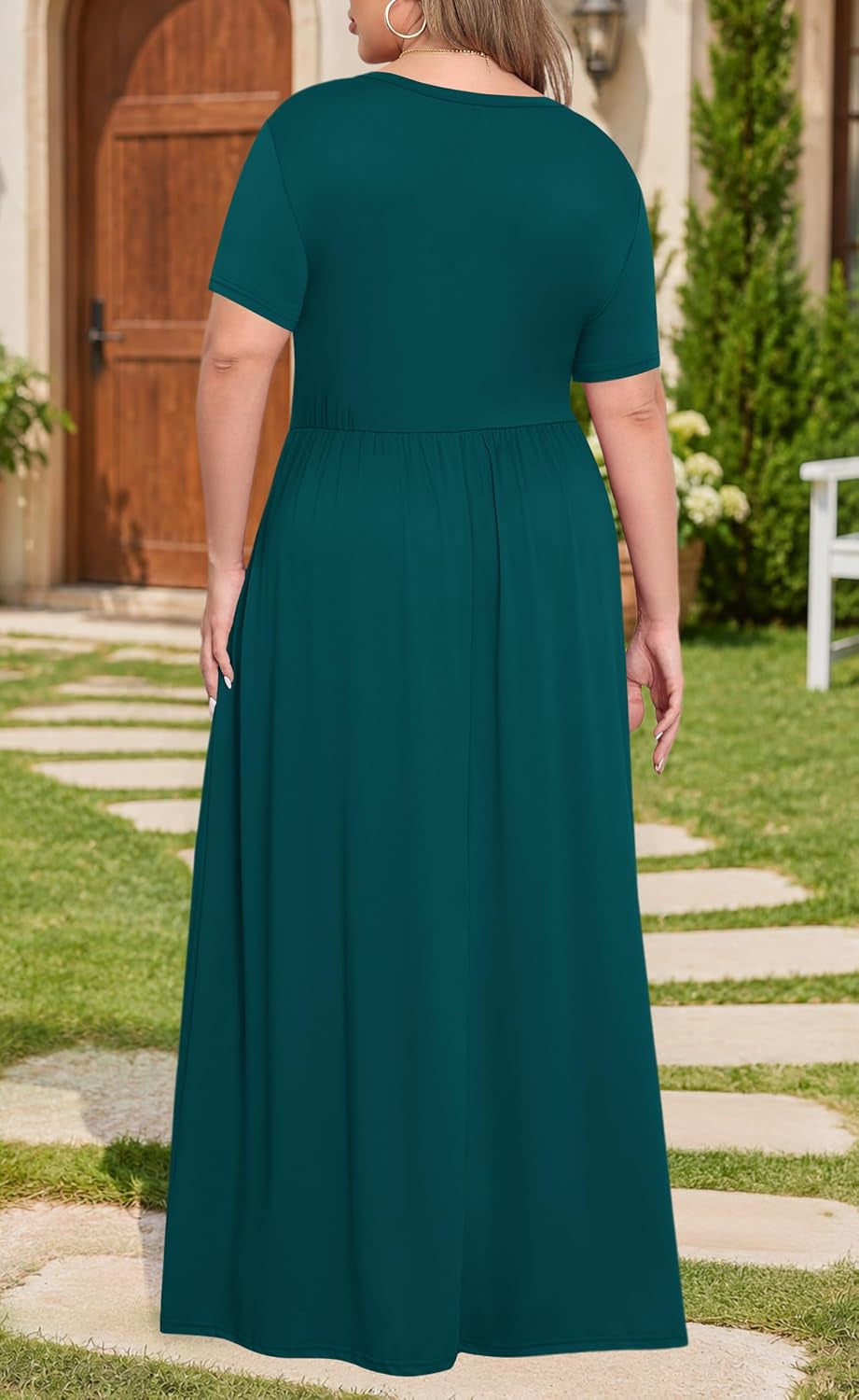 Women plus Size Maxi Dress Short Sleeve round Neck Loose Fit A-Line | plus Size Long Dress,Summer Casual Maxi Dresses,Short Sleeve,Side Pockets,Round Neck,Elastic Waist,14 plus – 26 Plus
