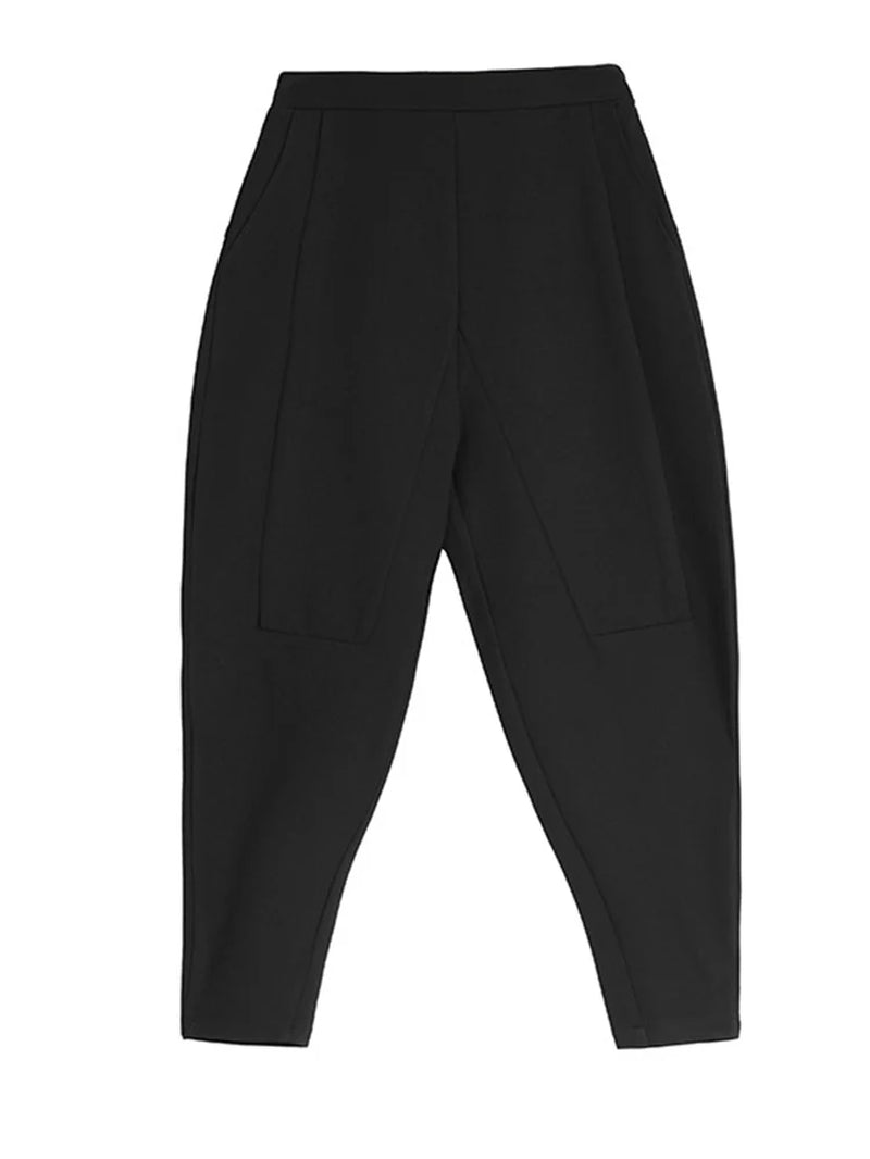 [] Women Patchwork Split Joint Brief Pants New Spring Autumn High Elastic Waist Black Loose Trousers Fashion Tide 2026 JQ013