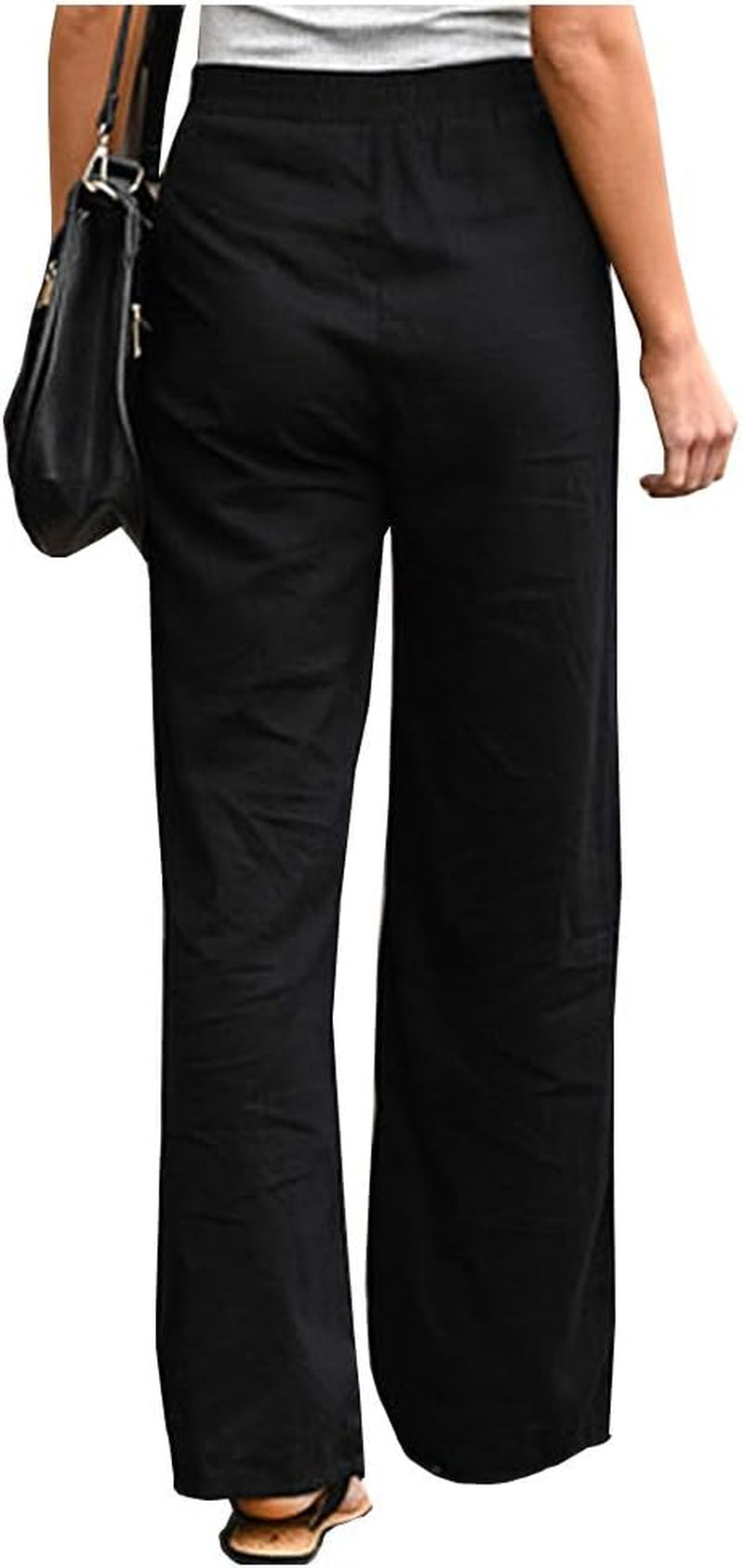Women'S Cotton Linen Pants Elastic Waist Drawstring High Rise Casual Loose Trousers Pants Blue