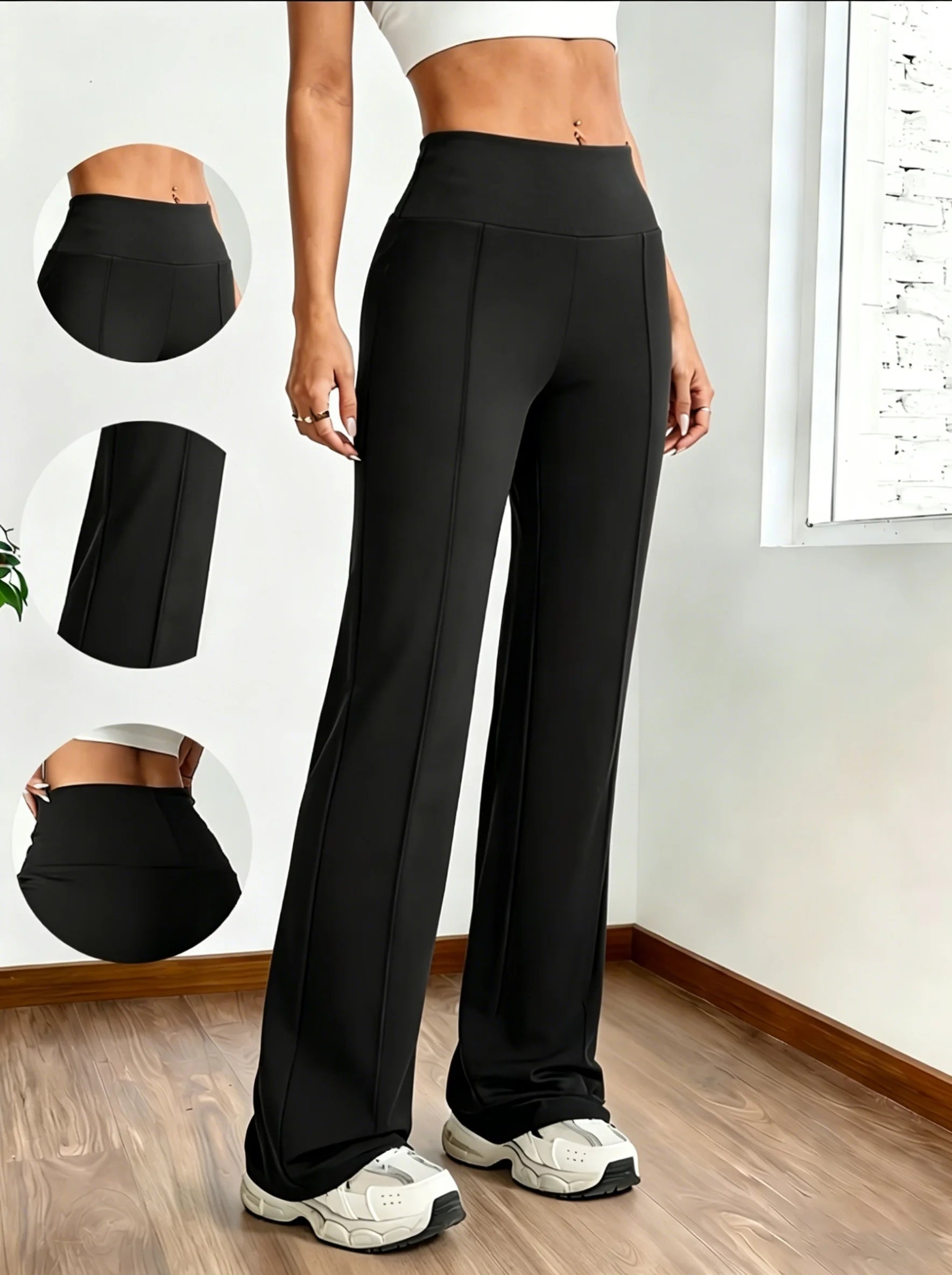 Women'S High Waist Wide-Leg Pants, Vertical Straight Pants, High Elasticity and Abdomen, Leisure Yoga Office & Daily Wear