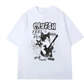 American Cat Rock Guitar Graphic Short Sleeve T-Shirt Loose Korean Fashion Oversized Women'S Summer Clothes Y2K Streetwear