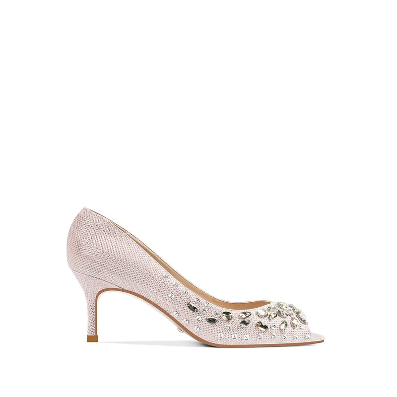Spring and Summer New round Toe Fish Mouth Glitter Crystal Wedding Shoes Banquet Dress Small Size High-Heeled Women'S Sandals