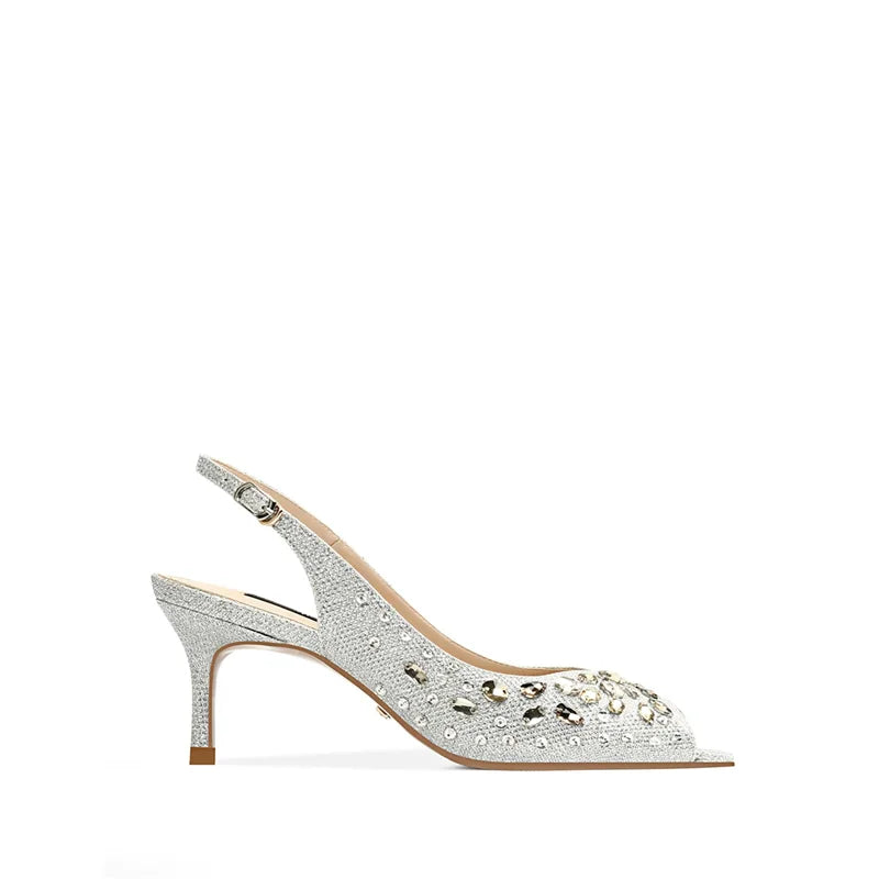 Spring and Summer New round Toe Fish Mouth Glitter Crystal Wedding Shoes Banquet Dress Small Size High-Heeled Women'S Sandals