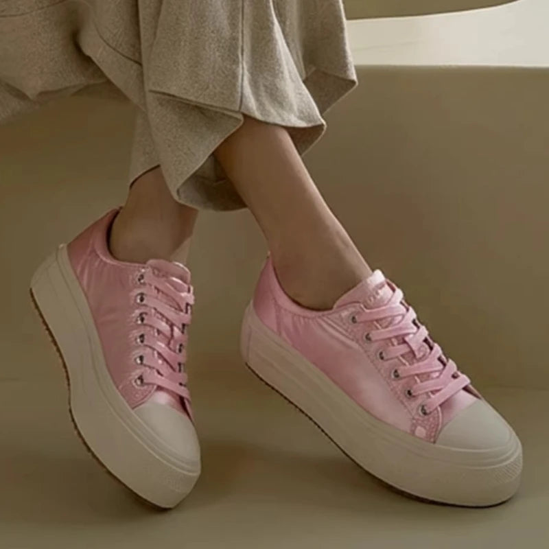 White Shoes for Women'S Sequin Cloth Thick Sole Height Increasing Shoes Comfortable Breathable Genuine Leather Casual Board Shoe