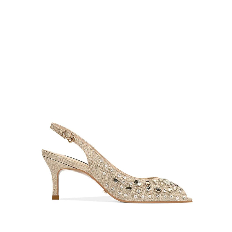 Spring and Summer New round Toe Fish Mouth Glitter Crystal Wedding Shoes Banquet Dress Small Size High-Heeled Women'S Sandals
