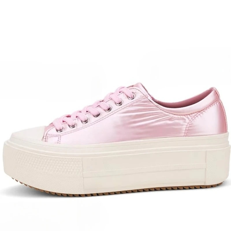 White Shoes for Women'S Sequin Cloth Thick Sole Height Increasing Shoes Comfortable Breathable Genuine Leather Casual Board Shoe
