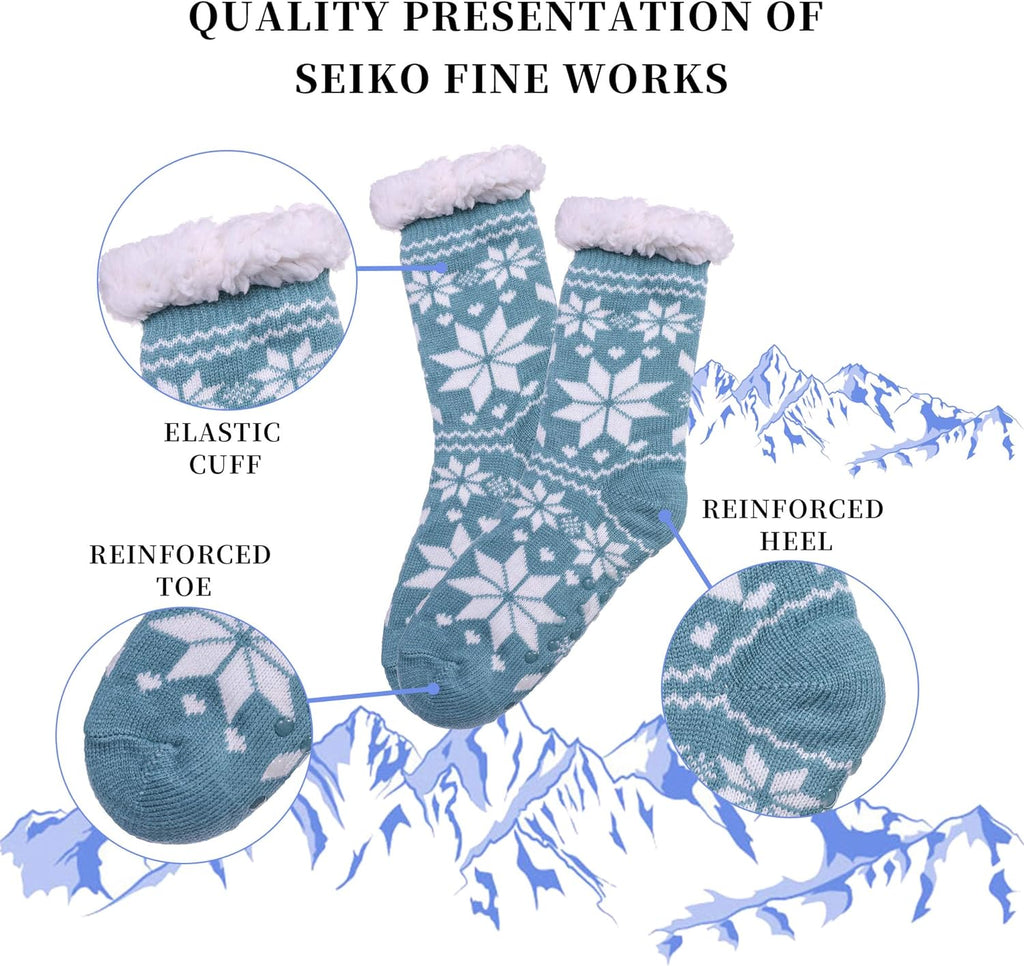 Fuzzy Slipper Socks for Women with Grips Cozy Soft Winter Non Slip Warm Socks