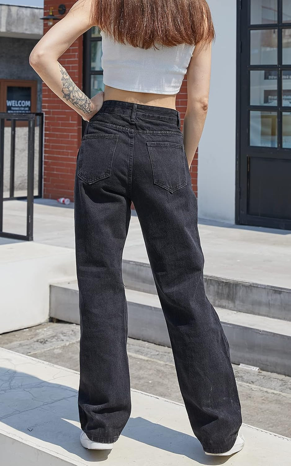 Women Baggy Jeans, High Waist Loose Boyfriends Denim Pants Mom Jeans for Teen Girls Wide Leg Straight Trousers… Black