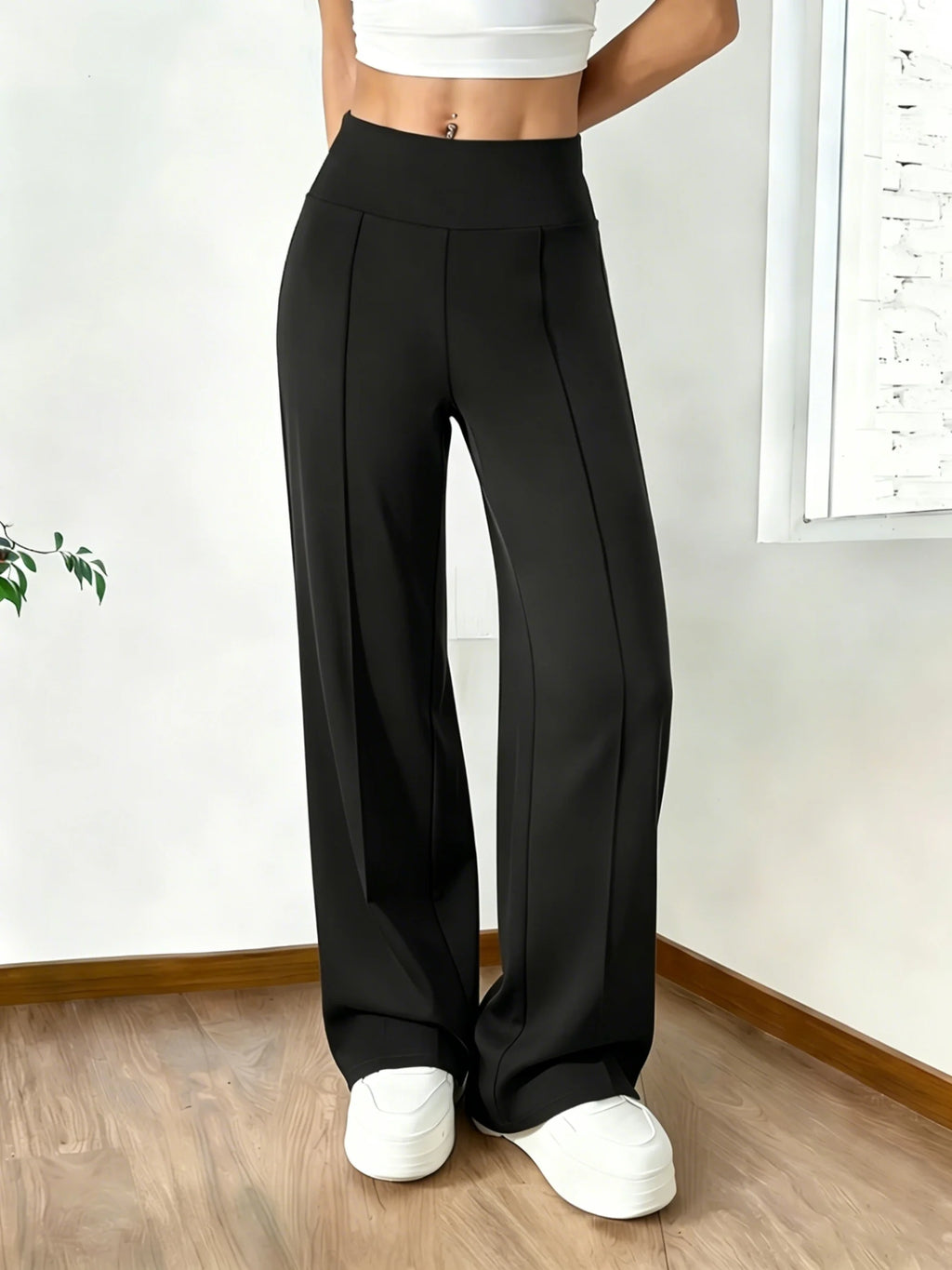 Women'S High Waist Wide-Leg Pants, Vertical Straight Pants, High Elasticity and Abdomen, Leisure Yoga Office & Daily Wear