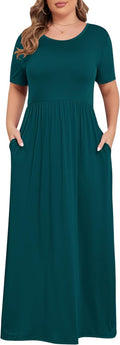 Women plus Size Maxi Dress Short Sleeve round Neck Loose Fit A-Line | plus Size Long Dress,Summer Casual Maxi Dresses,Short Sleeve,Side Pockets,Round Neck,Elastic Waist,14 plus – 26 Plus