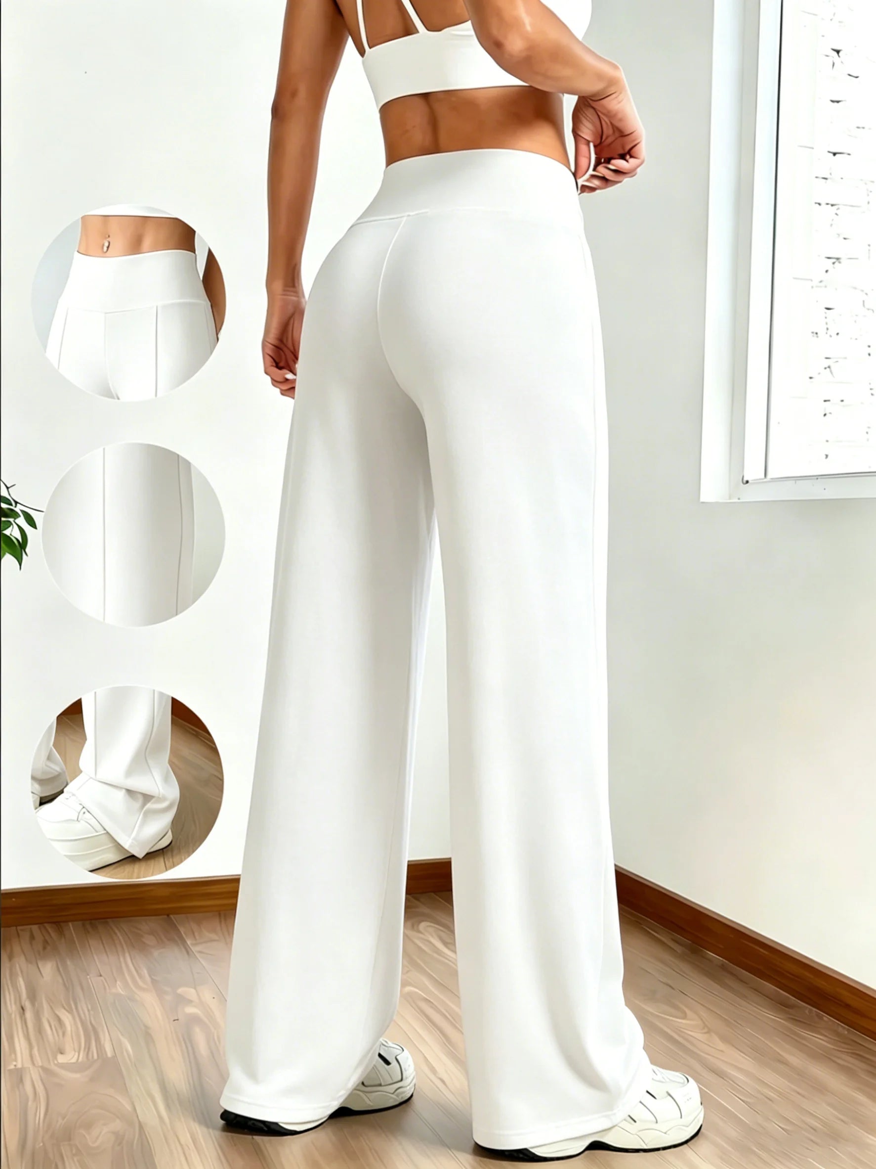 Women'S High Waist Wide-Leg Pants, Vertical Straight Pants, High Elasticity and Abdomen, Leisure Yoga Office & Daily Wear