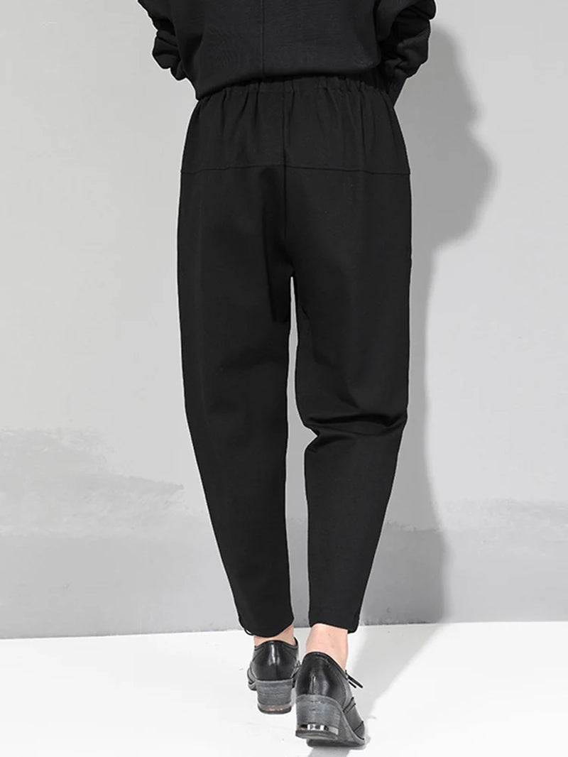 [] Women Patchwork Split Joint Brief Pants New Spring Autumn High Elastic Waist Black Loose Trousers Fashion Tide 2026 JQ013