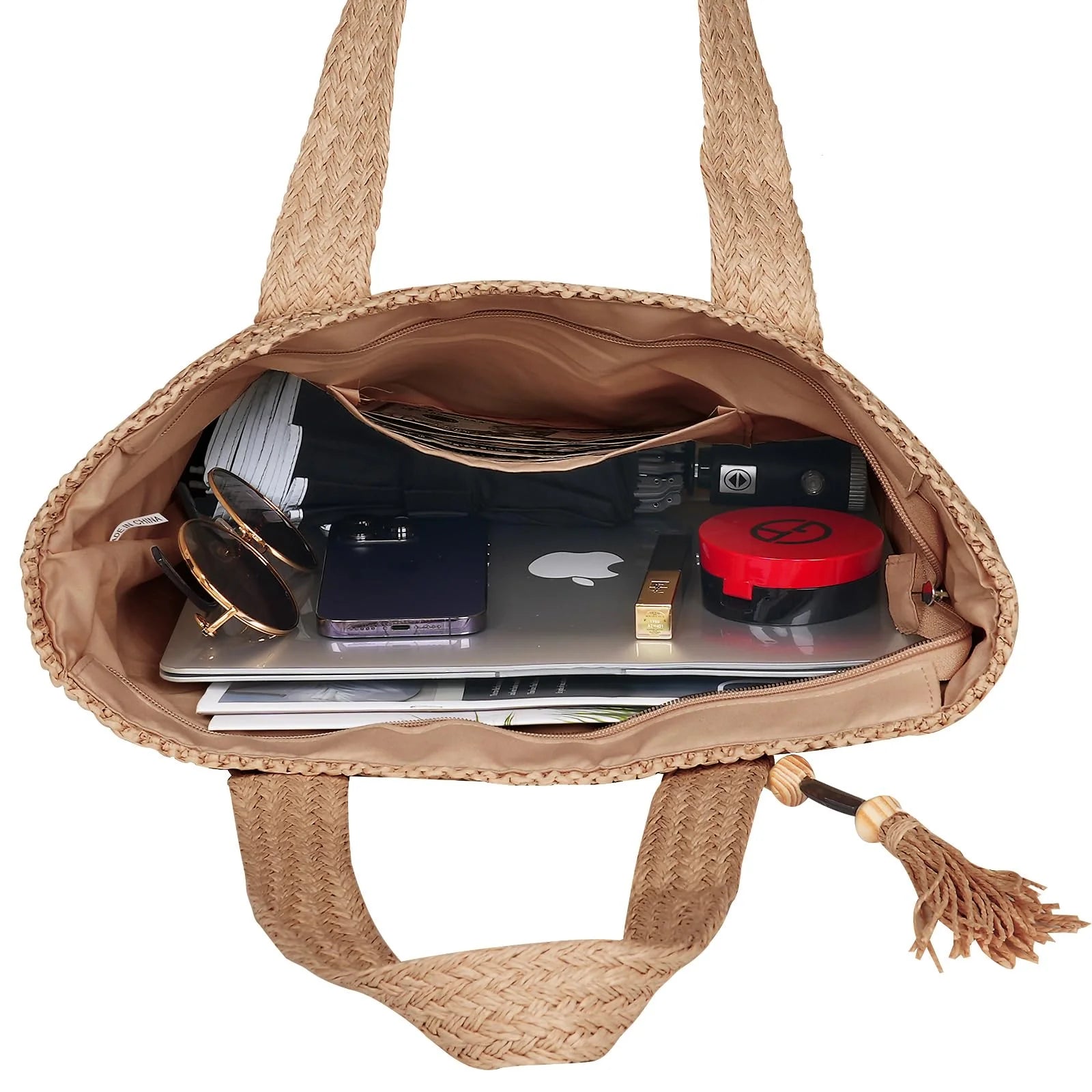 Large Straw Beach Bag for Women, Straw Tote Bag with Tassels, Woven Summer Handbag Shoulder Bag for Outdoor Vacation