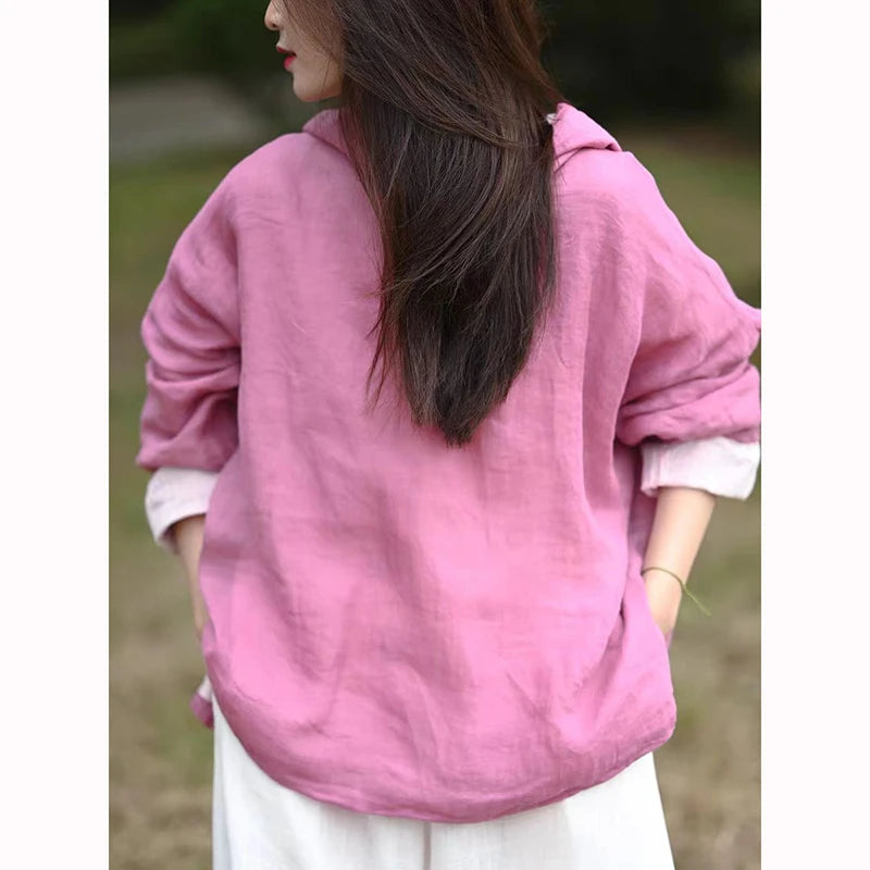 Spring New Arts Style Women Long Sleeve Loose Hooded All-Matched Casual Vintage Cotton Linen Pullovers Hoodies Good Quality JM35